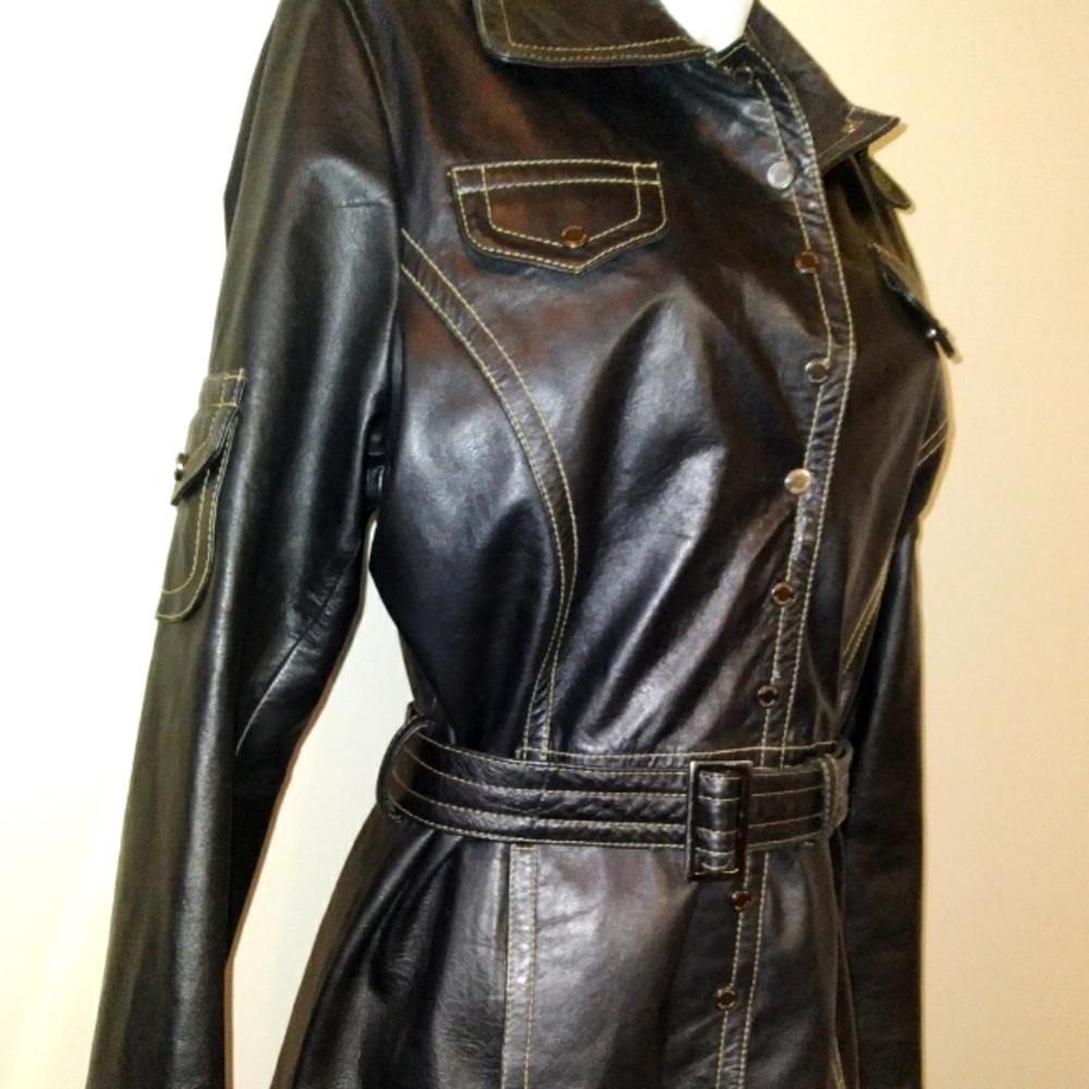 Beautiful Wilson's Leather Jacket,Belted with Multiple Pockets,Soft Brown Leathe